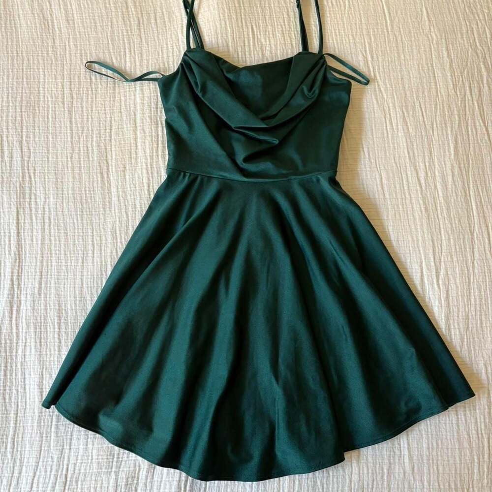 City Studio Dark Green Cowl Neck Mini Dress